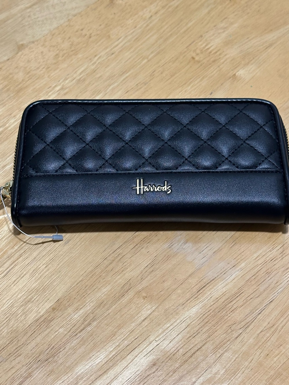 Harrods Chelsea Quilted Black Leather Zip Around Wallet